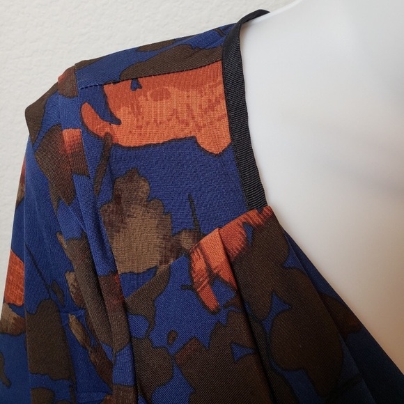 🌸3/$25 Simply Vera Wang Blue & Orange Drape Neck Top with Ruching, Size XS - Picture 3 of 12